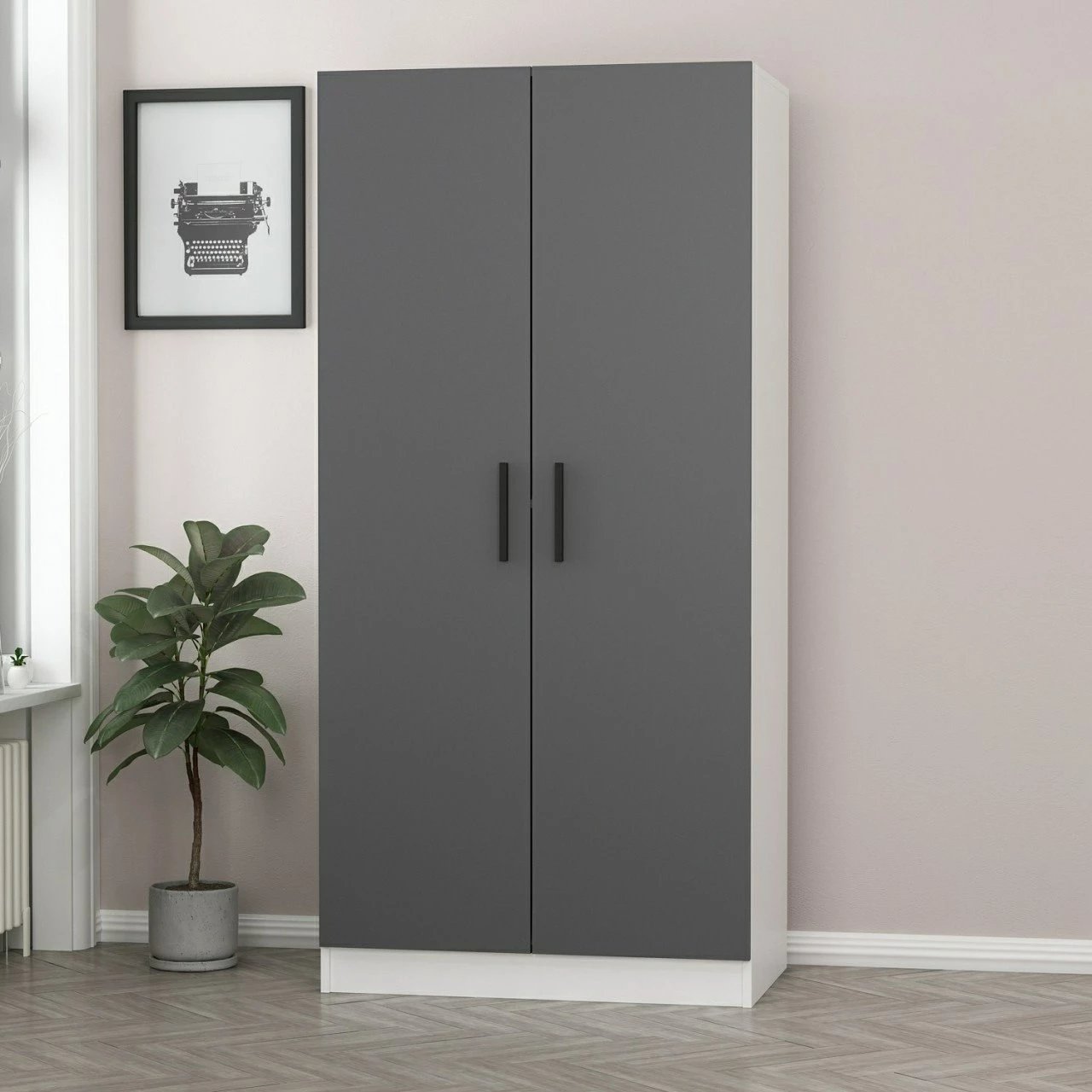 Dollap Skye Decor, anthracite e bardhë, 210cm