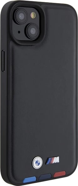 Mbështjellës BMW BMHCP15M22PTDK për iPhone 15 Plus 6.7", Leather Stamp Tricolor, zi