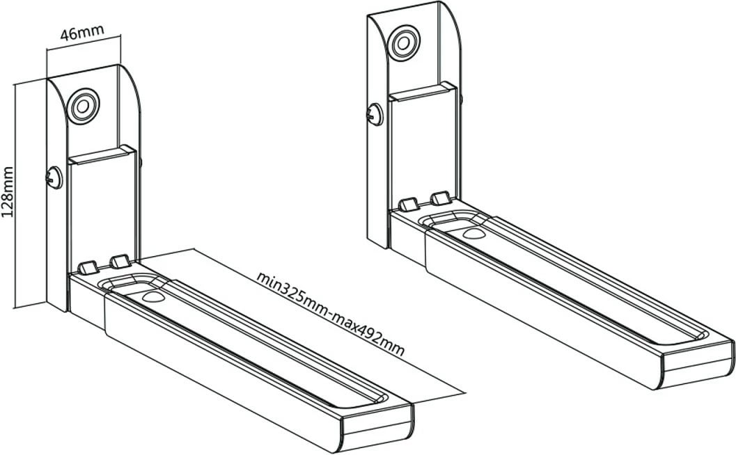 Mbajtës muror për mikrovalë, Maclean MC-915B, krahë të rregullueshëm 325–492 mm, kapacitet 30 kg, set 2 copë, e zezë