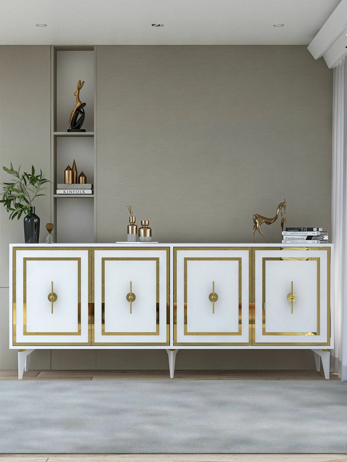 Konsolë Skye Decor, e bardhë, e artë, Samba