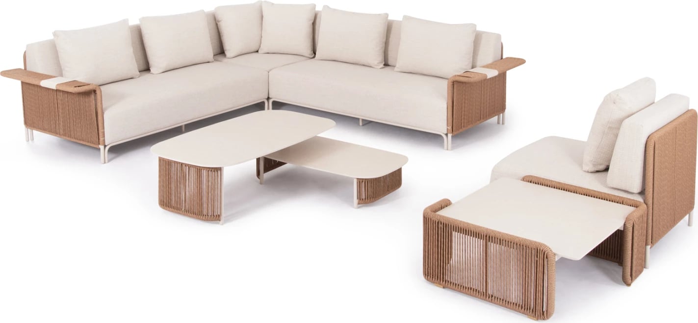 Set lounge për jashtë, 6 pjesë, AURORA, alumin ngjyrë fildishi, thurje bezhë, gur sintetik, CD6170