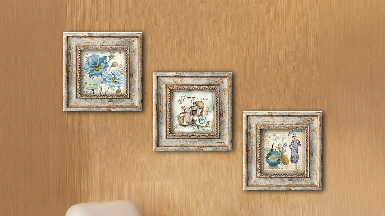 Set pikturash dekorative me kornizë MDF, shumëngjyrëshe, Wallity, Huhu319, 3 copë, 20x20cm