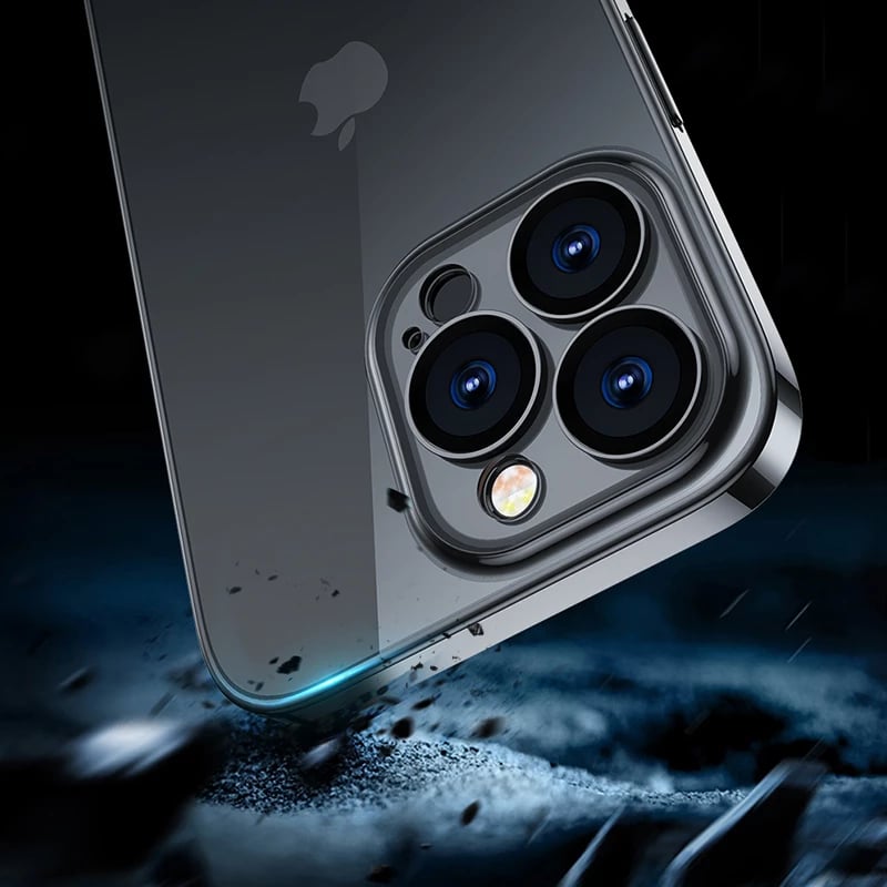 Mbështjellës Joyroom 14Q për iPhone 14, kornizë metalike, i zi