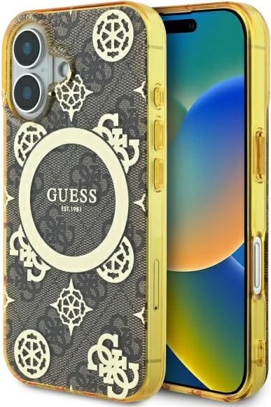 Mbështjellës Guess Peony On 4G MagSafe për iPhone 16, Kafe Mbështjellës Guess Peony On 4G MagSafe për iPhone 16, Kafe