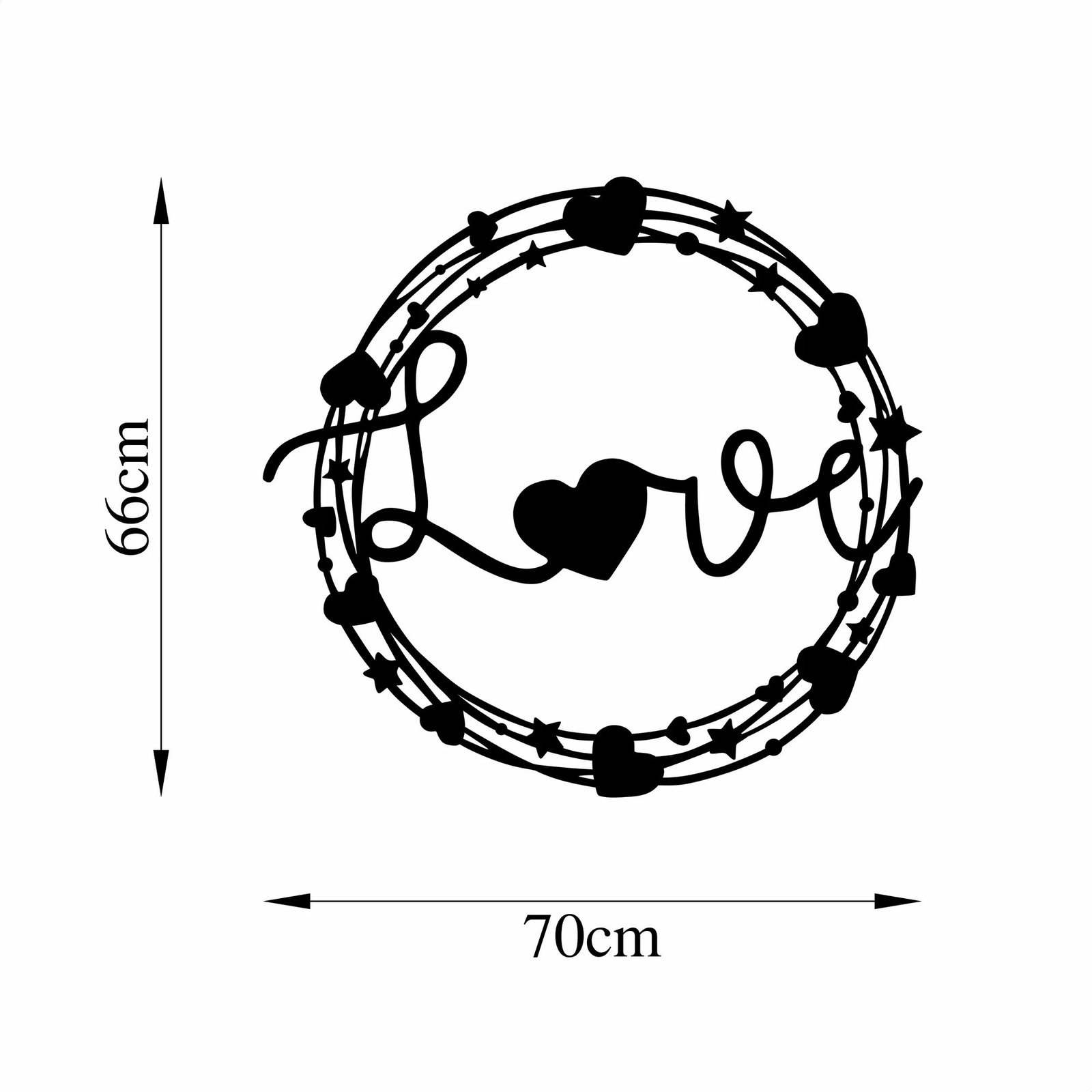 Aksesor dekorativ metalik për mur, Wallity, Love - 469, ngjyrë e zezë, 66x70cm
