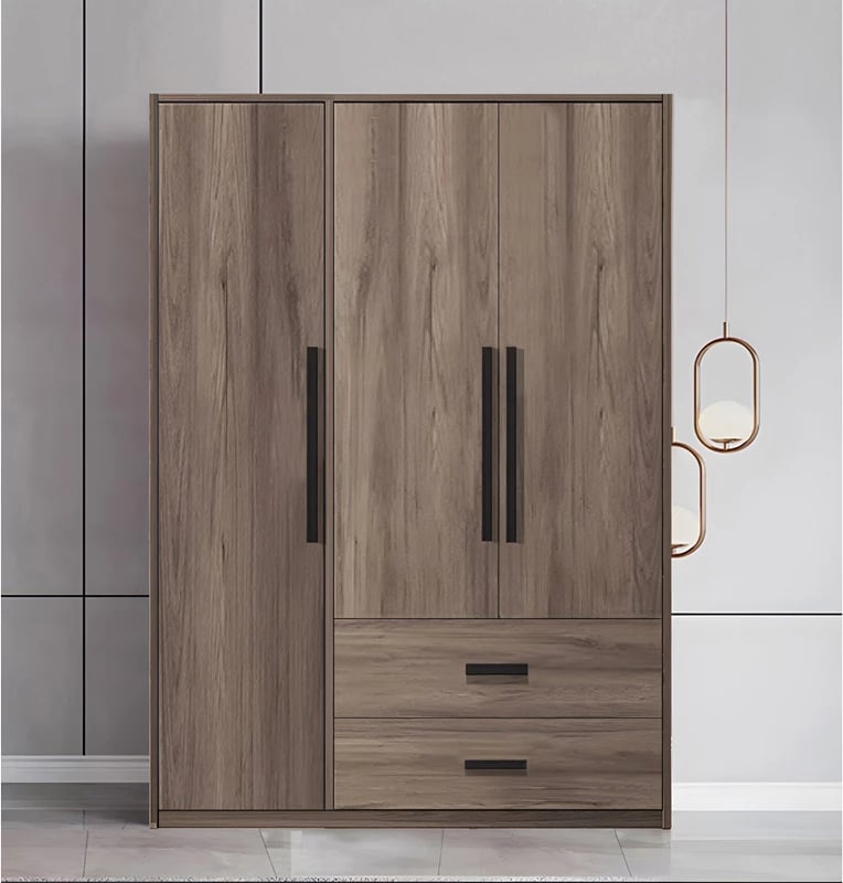 Dollap me 3 dyer Edritte me sirtarë, ngjyrë arre e çelët, 120x52x195cm