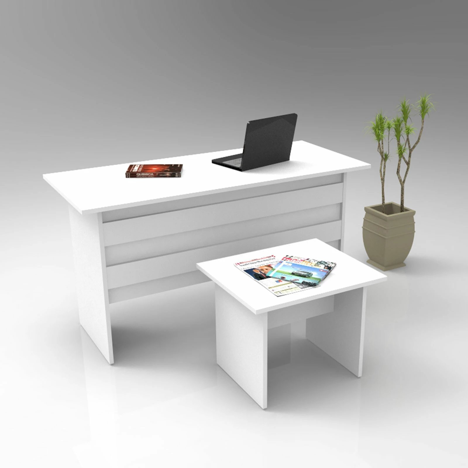 Set mobiljesh për zyre, ngjyrë e bardhë, Skye Decor, Vo8-W