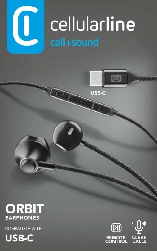 Kufje Cellularline ORBIT, USB-C, me mikrofon, të zeza