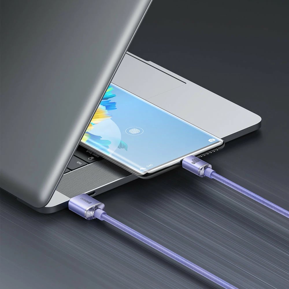Kabllo Baseus Crystal Shine Series USB-A në USB-C, 1.2m, 100W, Vjollcë Kabllo Baseus Crystal Shine Series USB-A në USB-C, 1.2m, 100W, Vjollcë