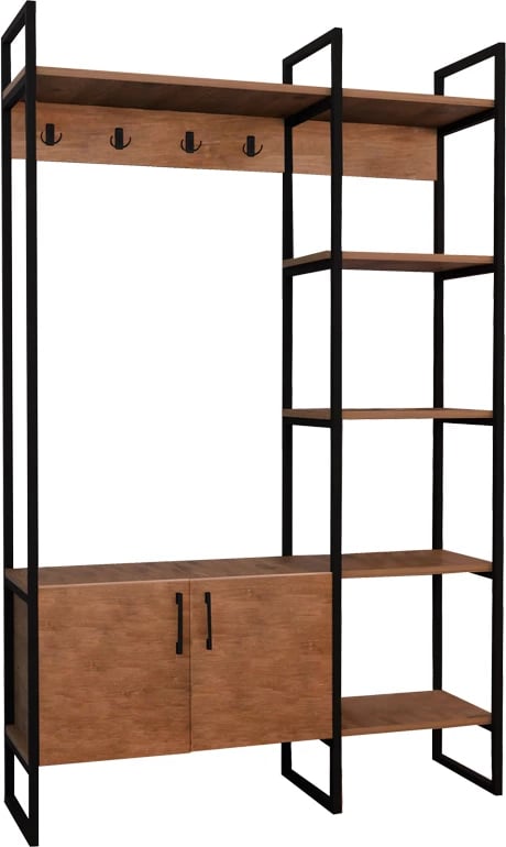 Mobilje hyrëse Thoj, melaminë ngjyrë lisi, metal i zi, 120x34x180cm