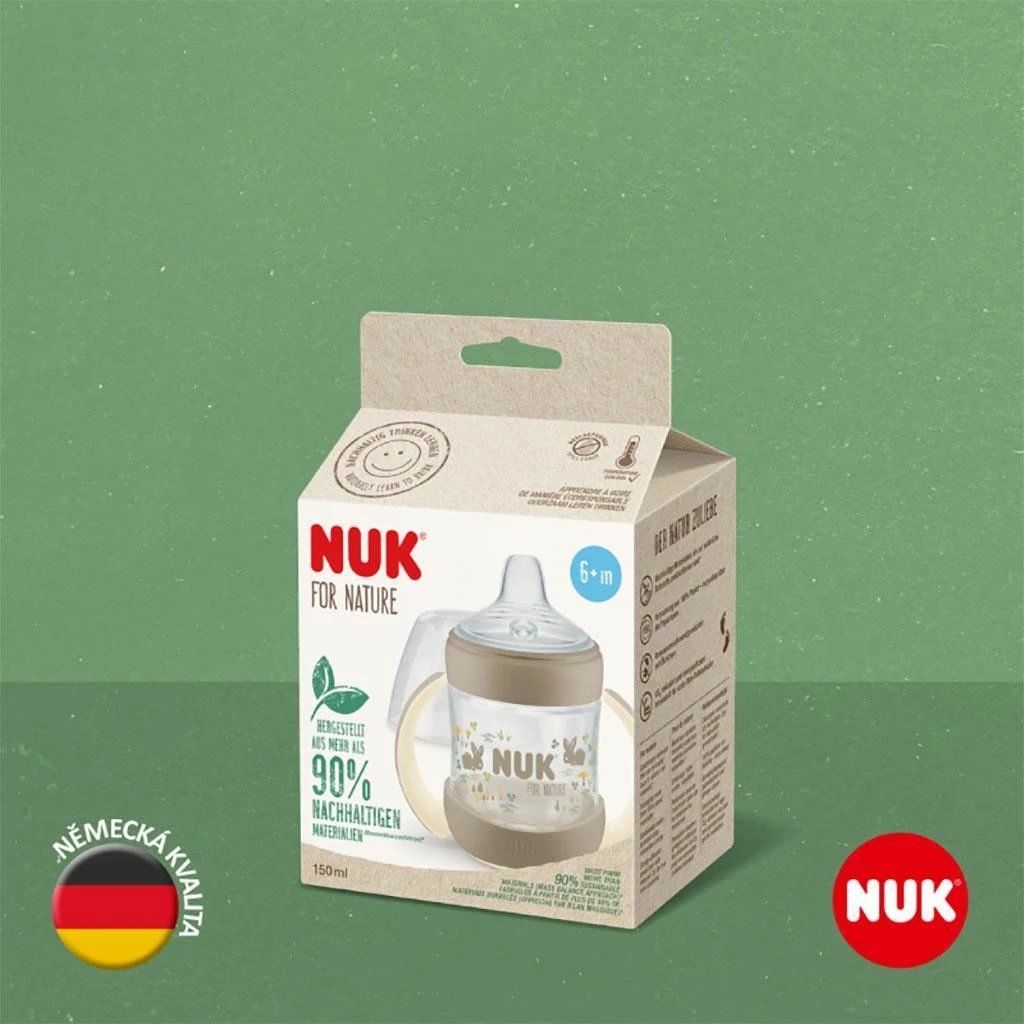 shishe mësimi për bebe, NUK for Nature, 150 ml, kontroll temperature, 6–18 muaj, kafe