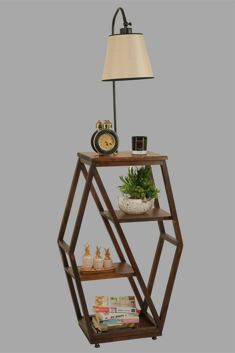 Llambë dyshemeje Opviq, 8525-5, ngjyrë bezhë dhe e zezë, me raft librash prej druri