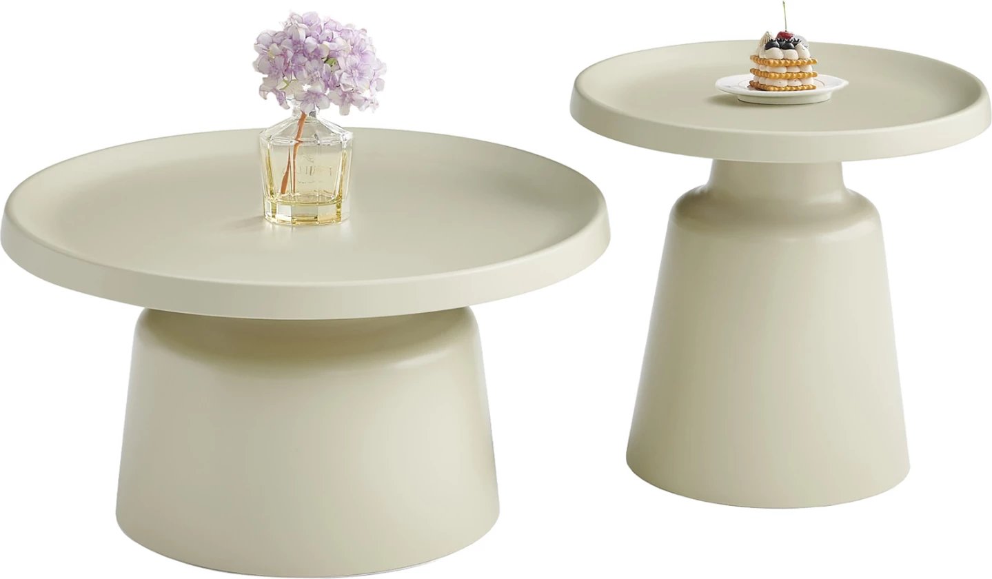 Set 2 tavolina kafeje RINKON2, metal, ngjyrë shampanjë, FH18304.04, Φ50cm & Φ70cm