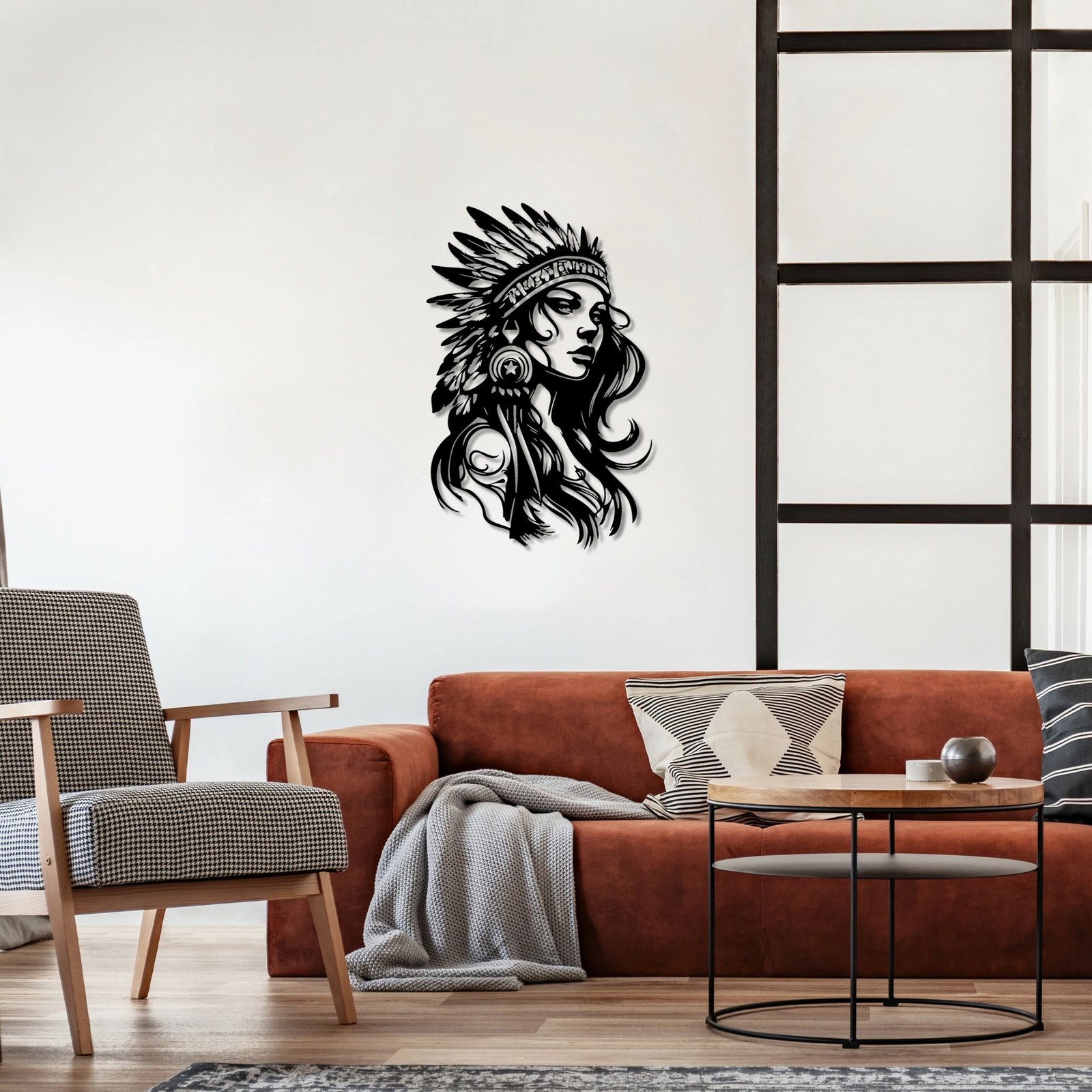 Aksesor dekorativ metalik për mur Wallity, Native, ngjyrë e zezë, 35x56cm