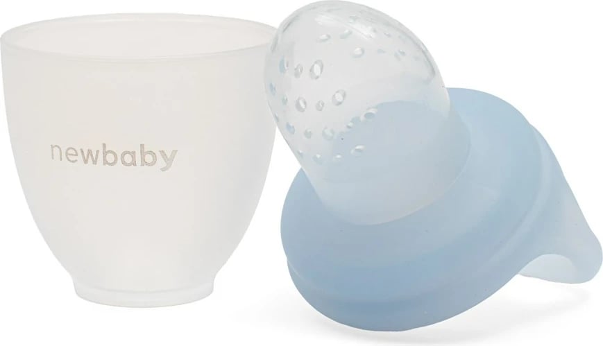 Ushqyes frutash dhe perimesh për bebe, New Baby, silikon BPA-free, me kapak, madhësi universale, blu