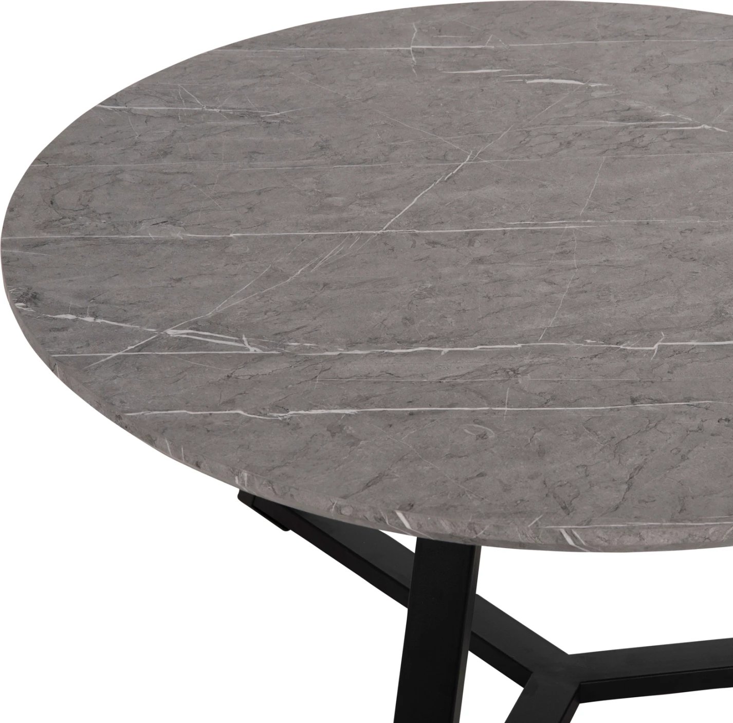 Tavolinë kafeje rrethore, MDF, ngjyrë mermeri gri, bazë metalike e zezë, FH9586.02, Φ80x42H cm