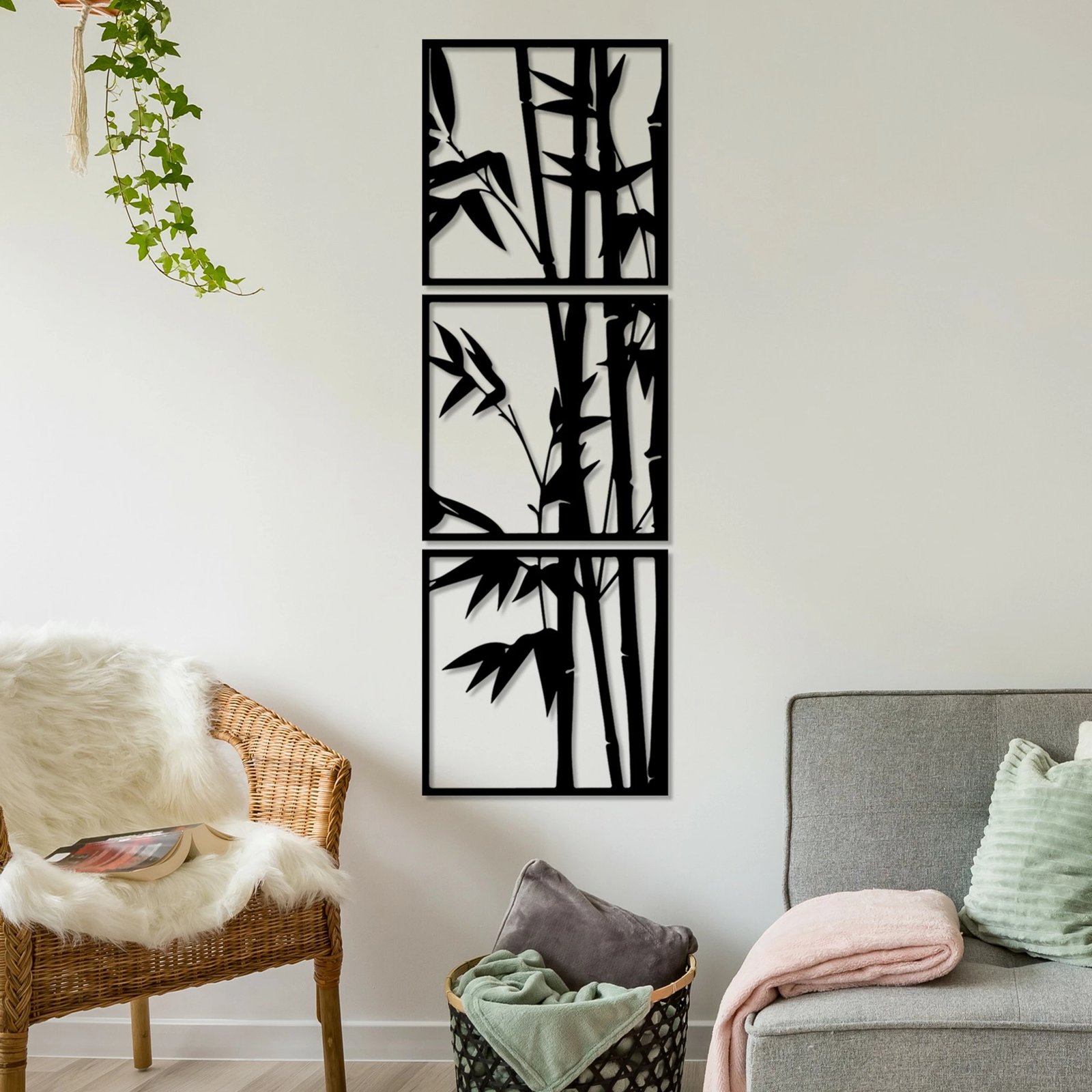 Aksesor dekorativ metalik për mur, Wallity, Rami-1, set prej 3 pjesësh