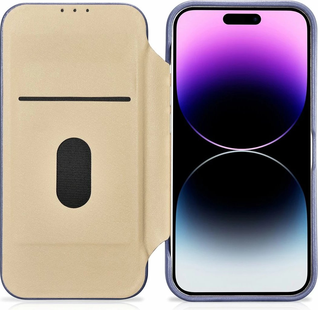 Mbështjellës iCarer CE Premium lëkurë folio për iPhone 14 Pro, MagSafe, vjollcë e lehtë