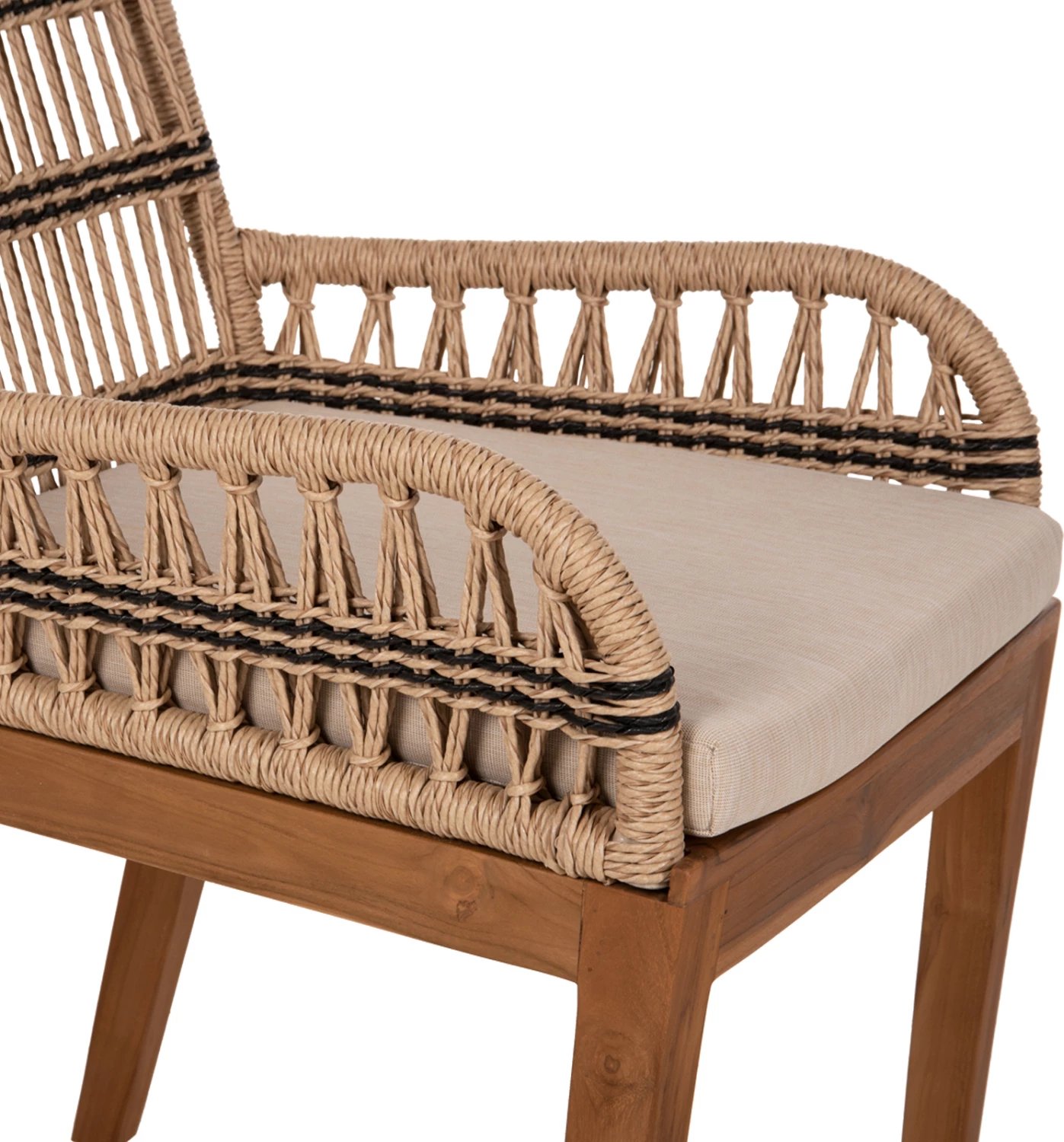 Karrige me krahë STARDOM, dru tik dhe litar, ngjyrë natyrale me detaje antraciti, FH9760.02, 57x65x83cm