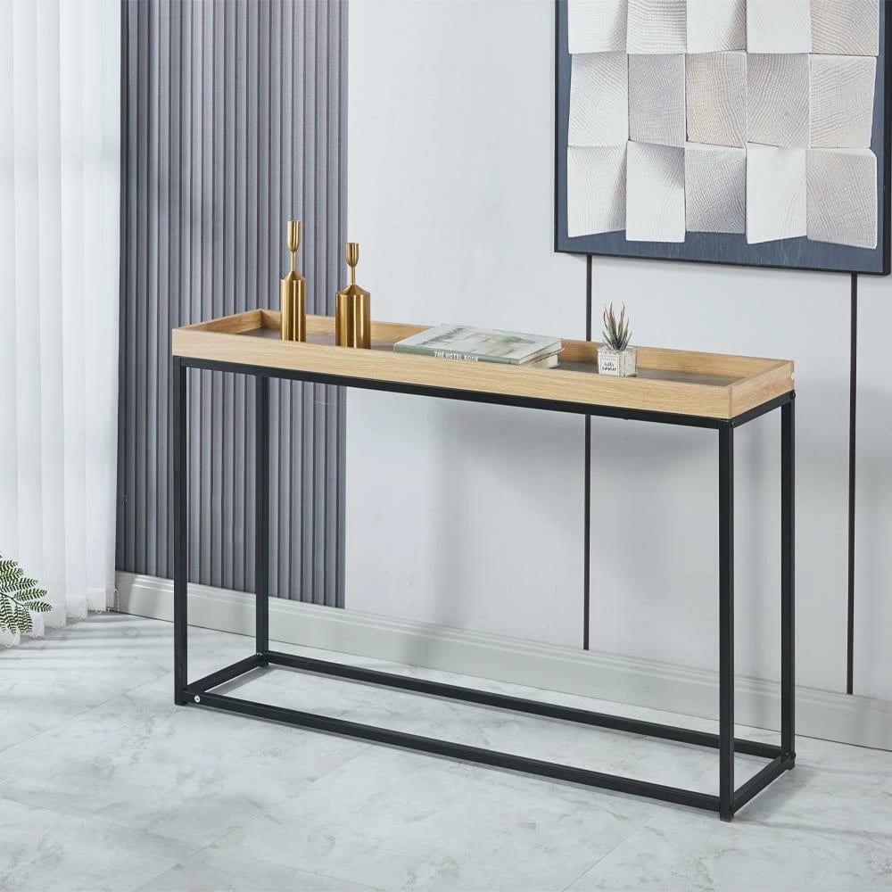 Konsol hyrje Nextdeco Rubic Metal me sipërfaqe druri lisi, 120x30x75 cm