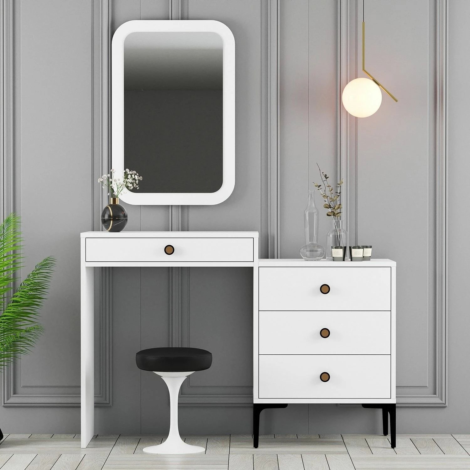 Tavolinë grimi Skye Decor, Lizbon 549, e bardhë