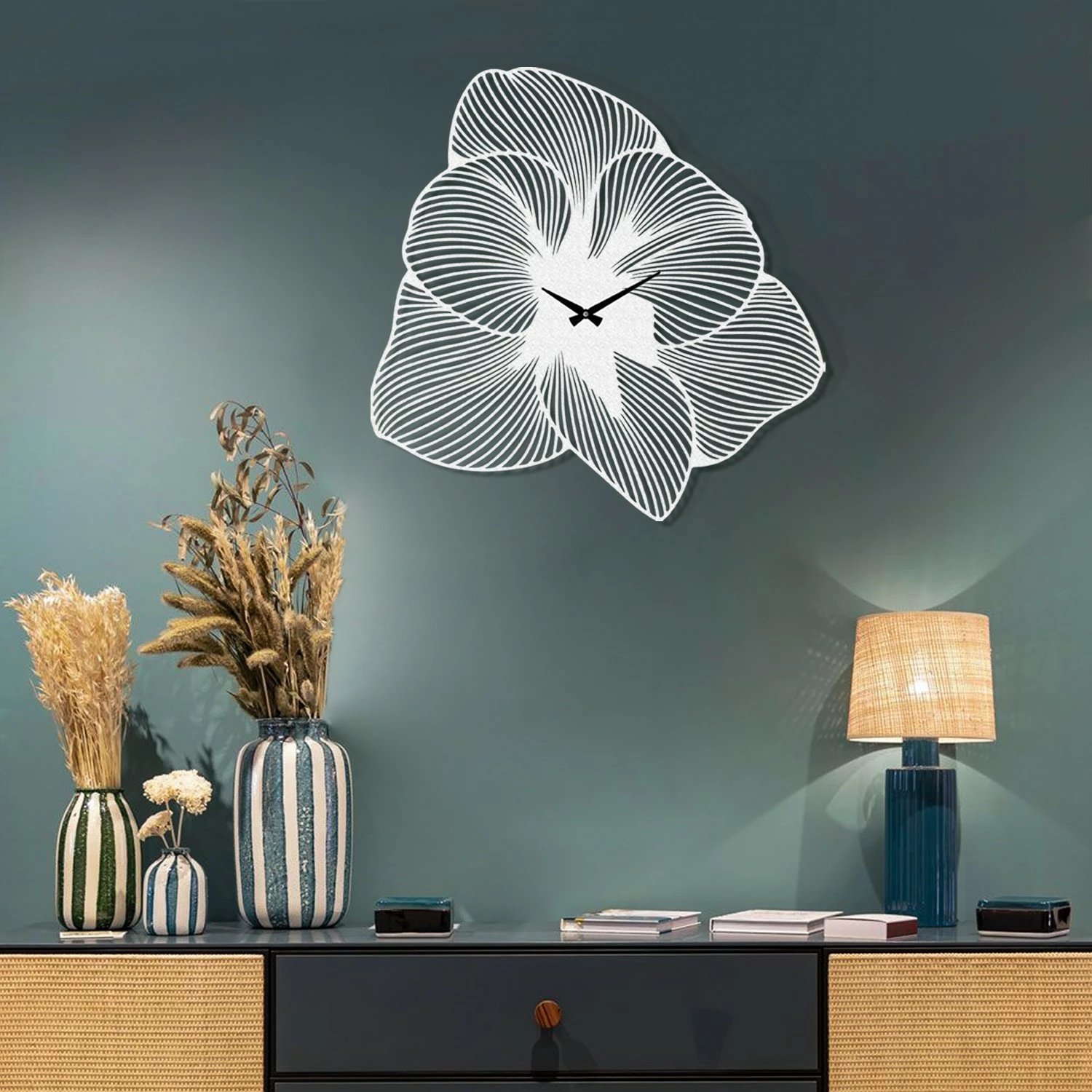 Orë muri dekorative metalike, Wallity Azalea v2, e bardhë, 70x70cm