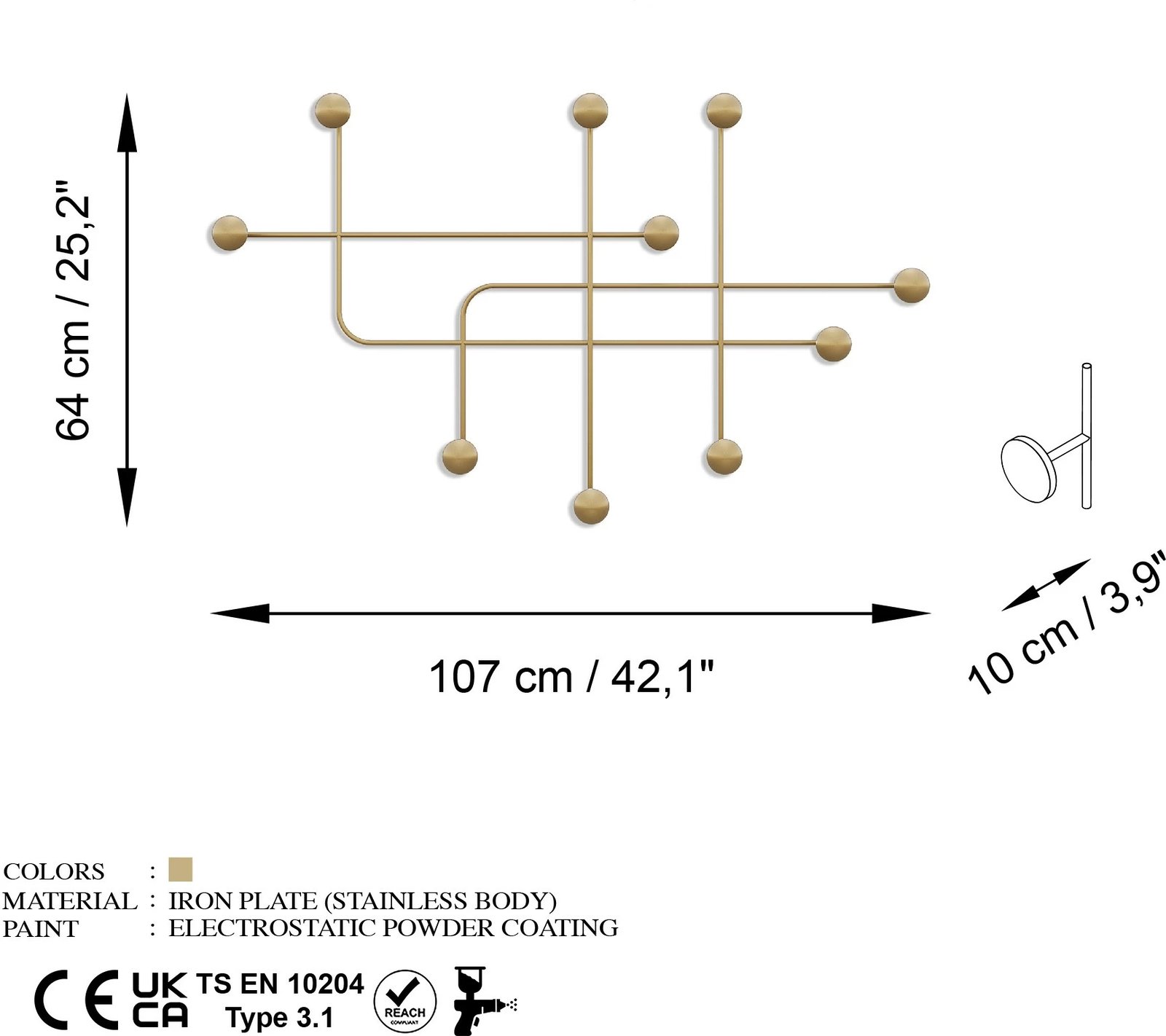 Varëse muri metalike Wallity, Samara-A, ngjyrë ari