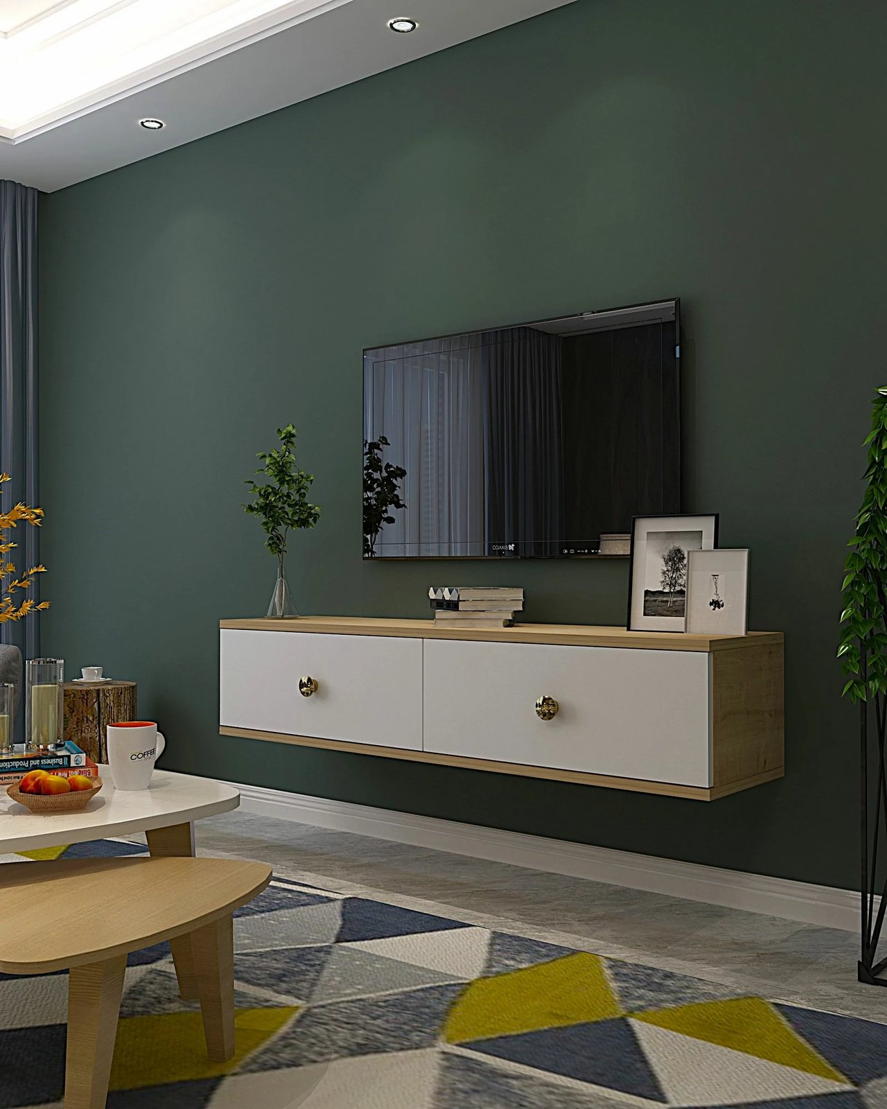 Konsolë TV Skye Decor, Zuzu 120, ngjyrë lis safir, e bardhë, e artë