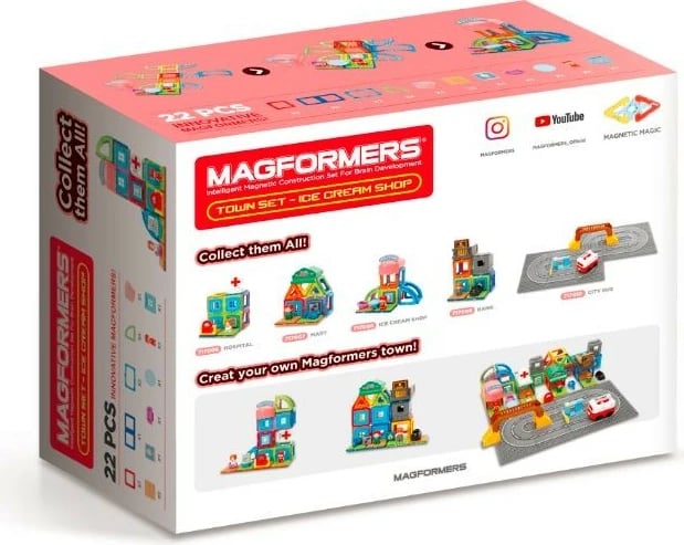 Set lodrash ndërtimi magnetike Magformers Town Set Ice Cream Shop, 22 pjesë