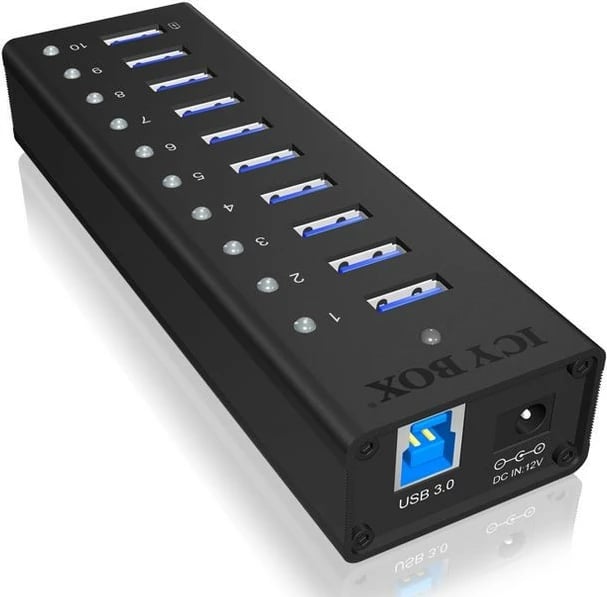 Hub USB aktiv IcyBox IB-AC6110, 10 porta, USB 3.0, i zi