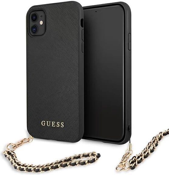 Mbështjellës Guess Saffiano Chain për iPhone 11/Xr 6.1", i zi Mbështjellës Guess Saffiano Chain për iPhone 11/Xr 6.1", i zi