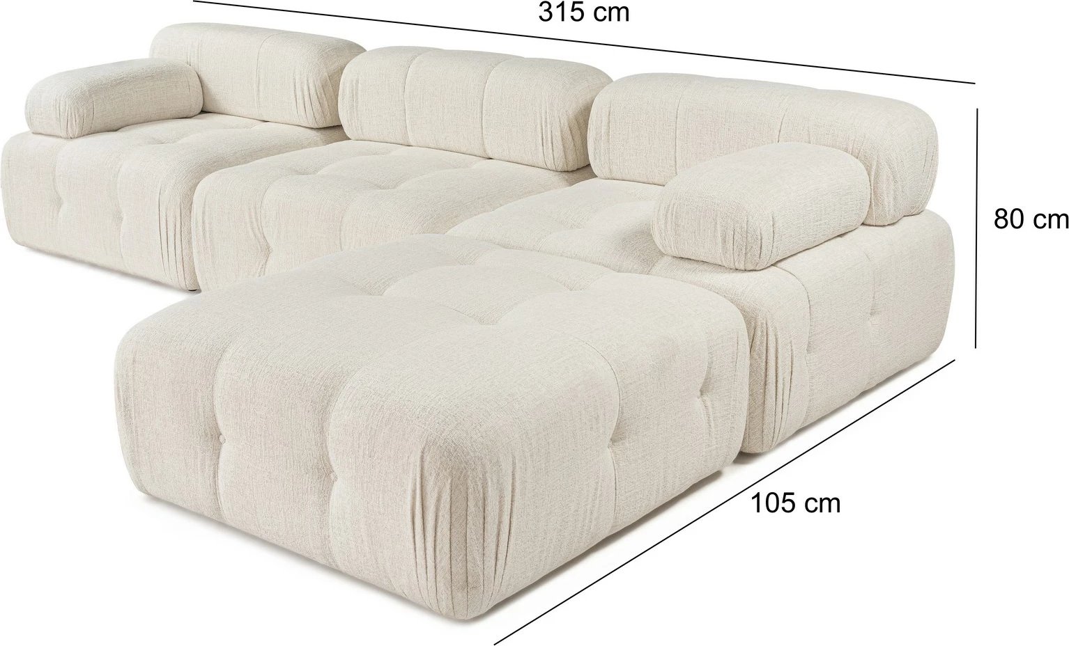 Kënd-sofë Doblo 3 vendëshe me pouffe, krem, Atelier del Sofa