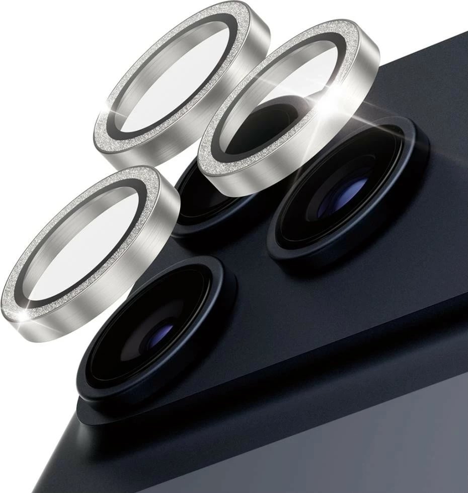 Mbështjellës PanzerGlass Hoops Glitter për kamerë iPhone 16 Pro/16 Pro Max/17 Pro/17 Pro Max, argjendtë