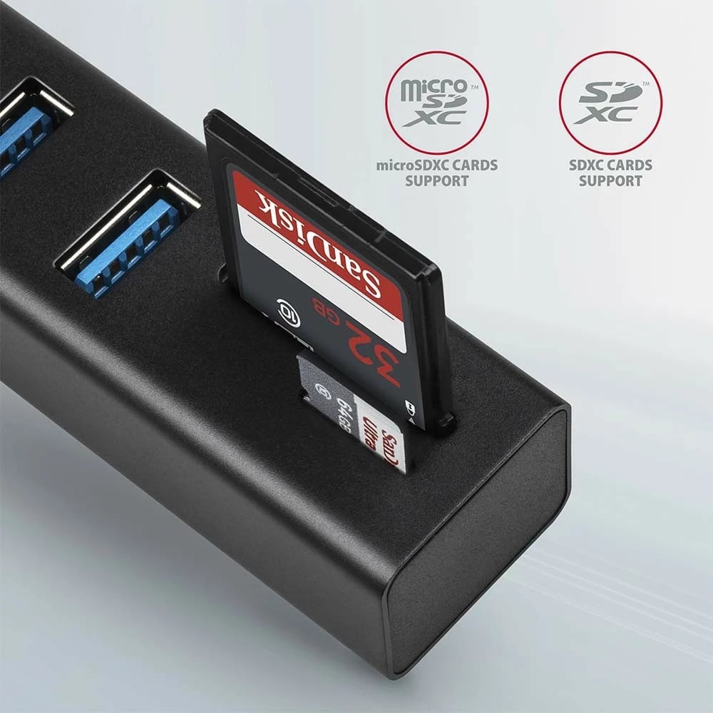 Hub multiport AXAGON HMA-CR3A, 3x USB-A, SD/microSD, USB 3.2 Gen 1, metal, 20cm, i zi