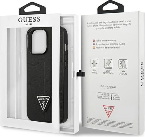 Mbështjellës Guess SaffianoTriangle Logo për iPhone 14 Pro 6.1", i zi, hardcase Mbështjellës Guess SaffianoTriangle Logo për iPhone 14 Pro 6.1", i zi, hardcase
