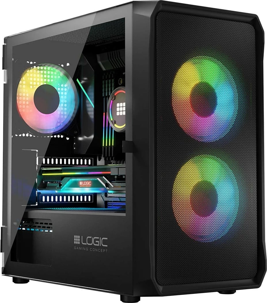 Kasë, Logic Concept, Portos ARGB Mini, Mini Tower Micro ATX, 3x 120 mm ARGB, panel anësor Tempered Glass, USB 3.0, e zezë