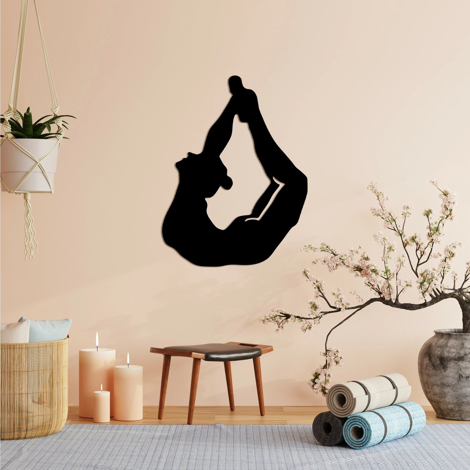 Aksesor dekorativ metalik për mur, Wallity Yoga 3, ngjyrë e zezë, 38x50cm