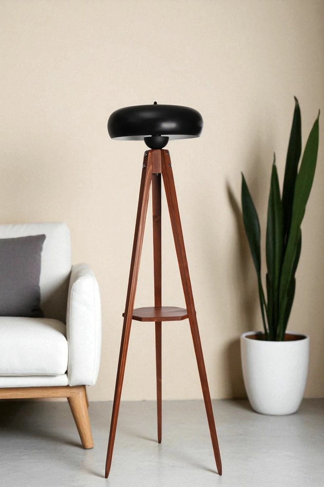 Llambë dyshemeje Opviq, 8932-2, dru dhe metal, ngjyrë e zezë dhe arre