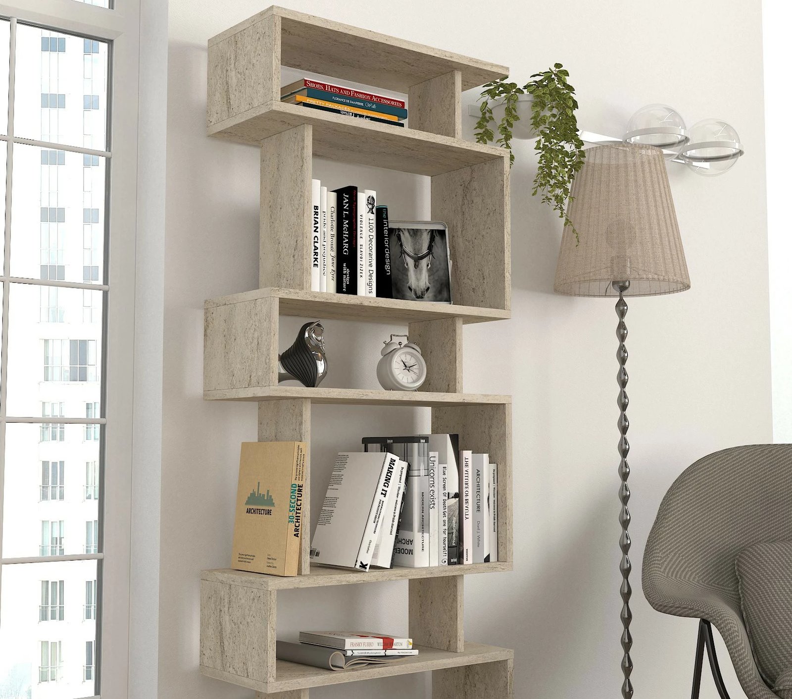 Raft librash Hanah Home, ngjyrë travertin, koncept mermeri, 60x165x19.5cm