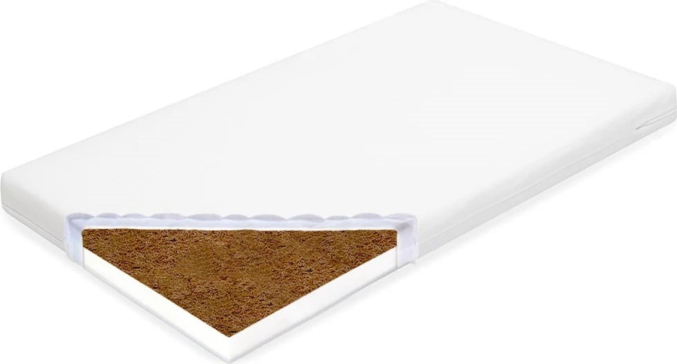 Dyshek krevat bebe NEW BABY STANDARD 120x60x7 cm, shtresë kokosi + shkumë, i bardhë