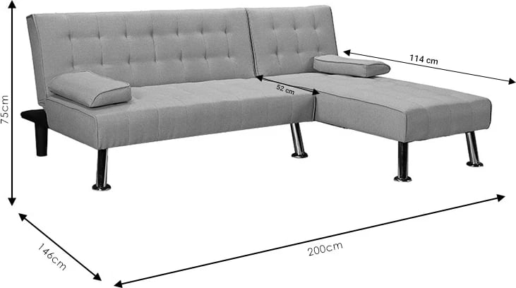 Kënd divan krevati, pëlhurë ngjyrë antracit, 200x146x75cm