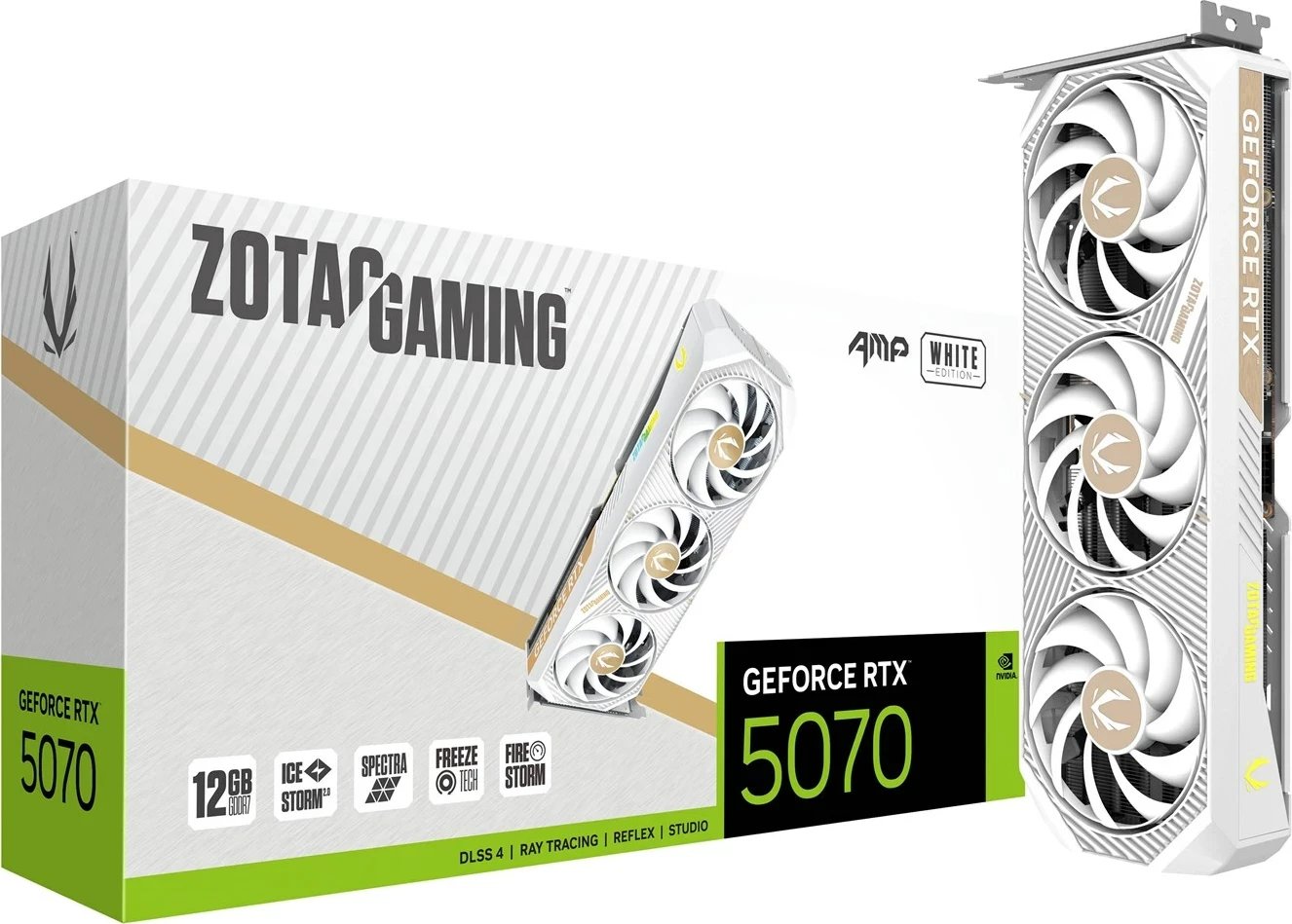 Kartelë grafike ZOTAC GAMING GeForce RTX 5070 AMP, 12 GB GDDR7, e bardhë