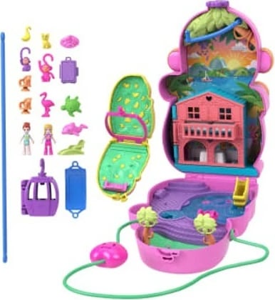 Set lodrash Polly Pocket Compact Monkey Bag, Mattel, HWP04, me figurina dhe aksesorë, Rozë