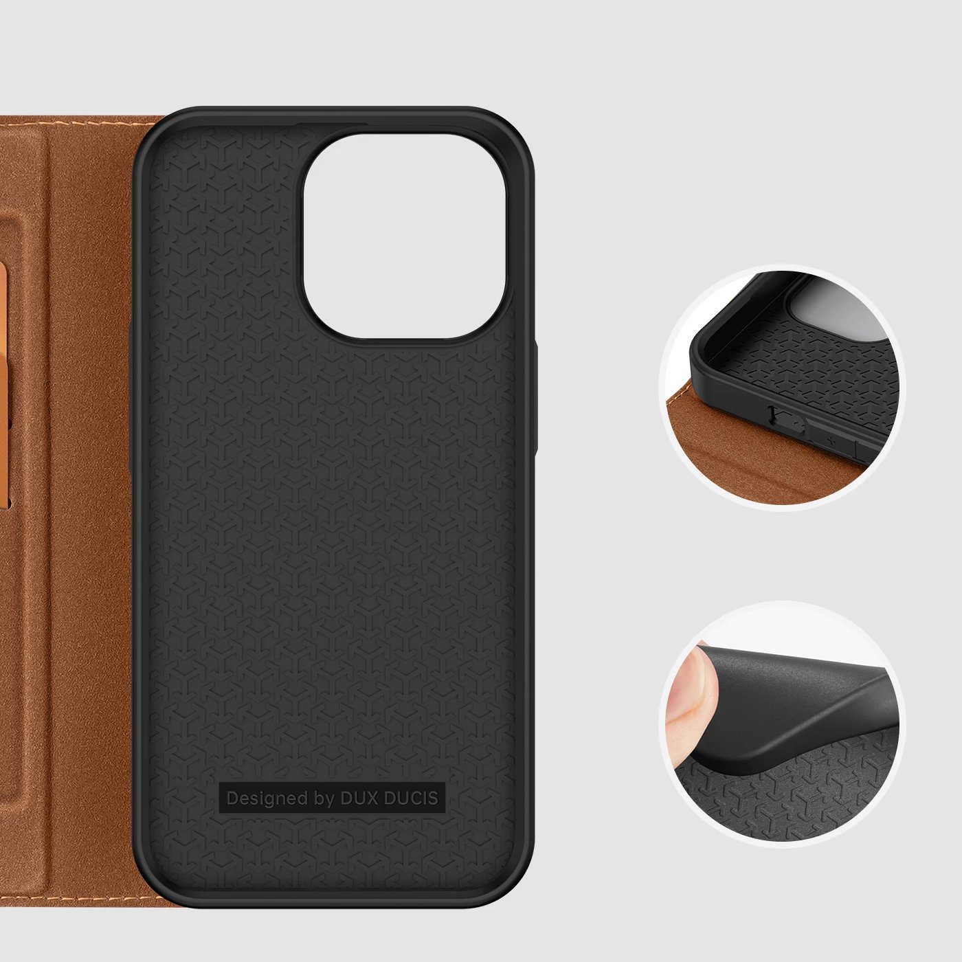 Mbështjellës Dux Ducis Skin X2 për iPhone 14 Pro, me kapak magnetik, kafe