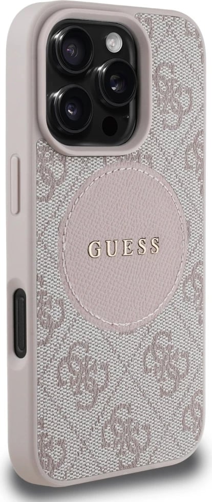 Mbështjellës Guess 4G Circle Classic Logo MagSafe për iPhone 16 Pro Max, rozë