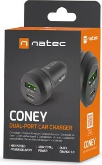 Karikues veture Natec Coney NUC-1980, 48W, 1x USB, 1x USB-C, i zi