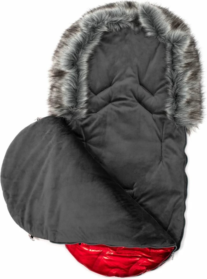 Thes dimri për karrocë/ulëse bebe, New Baby, Luxury Fuzzy, me kapuç me gëzof, zinxhir rreth e përqark, vrima për rripa 5-pikësh, 98x48 cm, i kuq