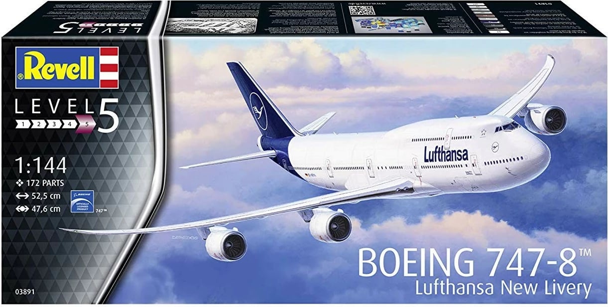 Model plastik avion Revell Boeing 747-8 Lufthansa, 1:144, 172 pjesë