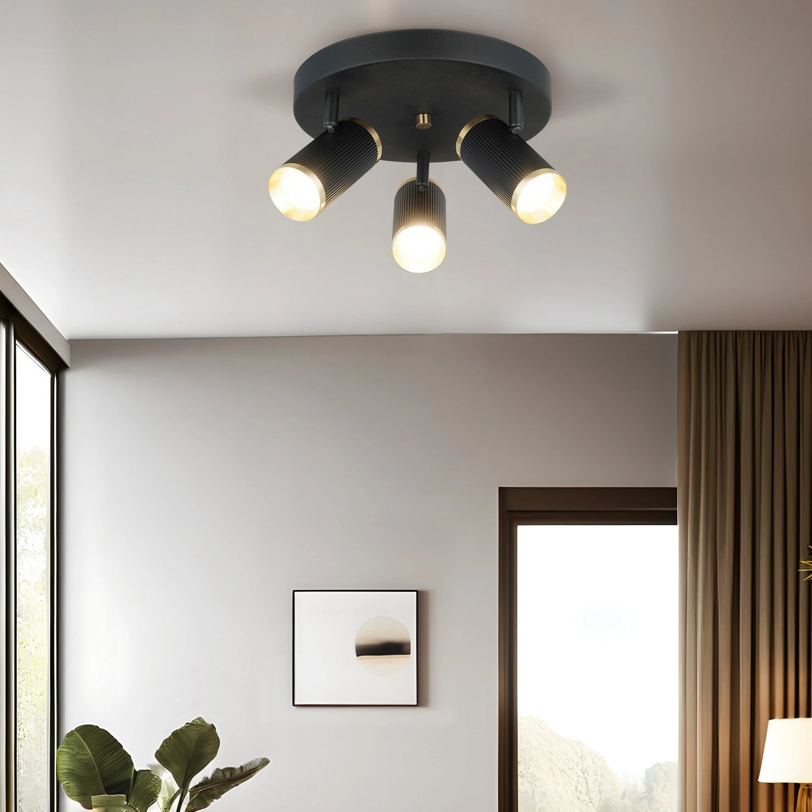 Llambë tavani Opviq, Lume - 70-23, trup metalik, ngjyrë e zezë dhe llak antik