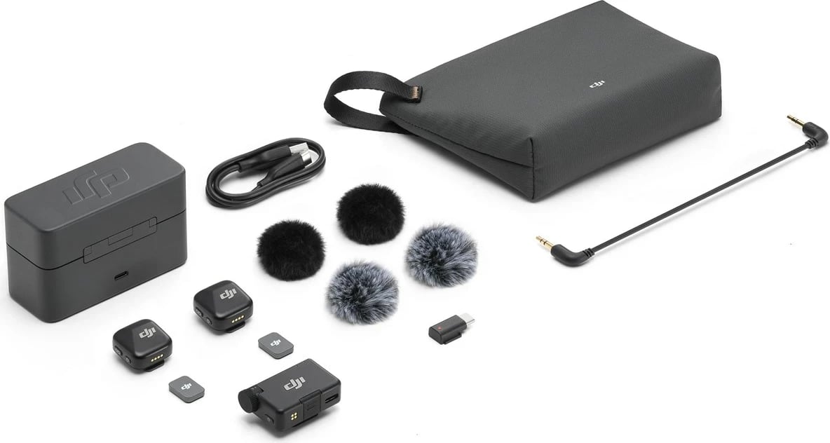 Mikrofon pa tela DJI Mic mini, 2 transmetues, 1 marrës, kuti karikimi Mikrofon pa tela DJI Mic mini, 2 transmetues, 1 marrës, kuti karikimi